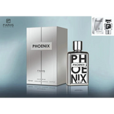 Zilveren parfumfles en doos met PHOENIX branding van Faris Phoenix EDP 100 ml